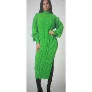 Vibrant Green Cable Knit Sweater Dress